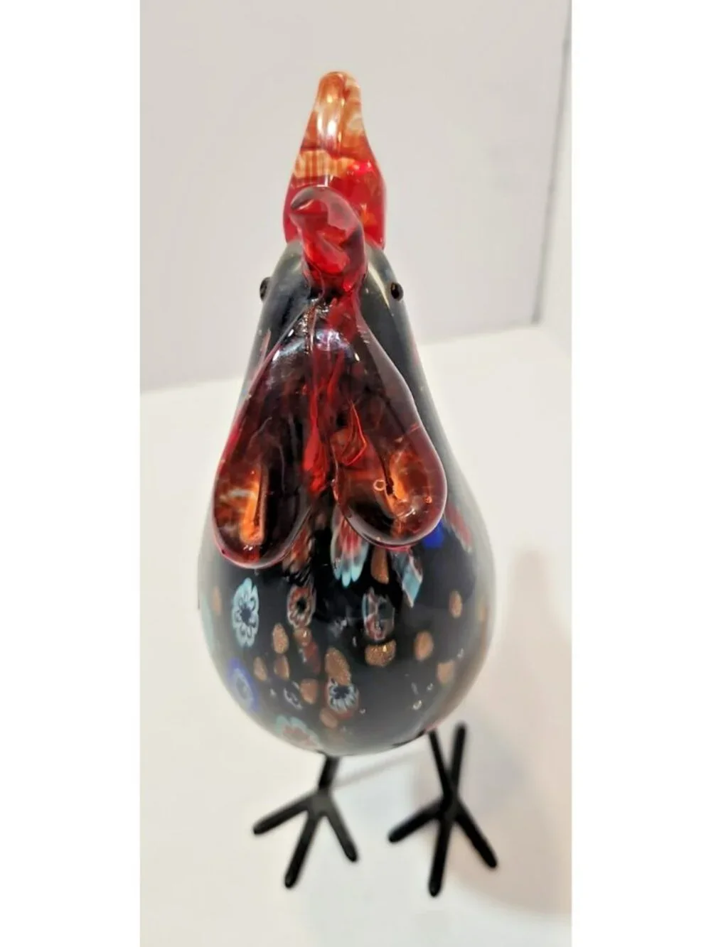 Vintage Murano Style Hand Blown Art Glass Rooster Multicolor Figurine 8.5
